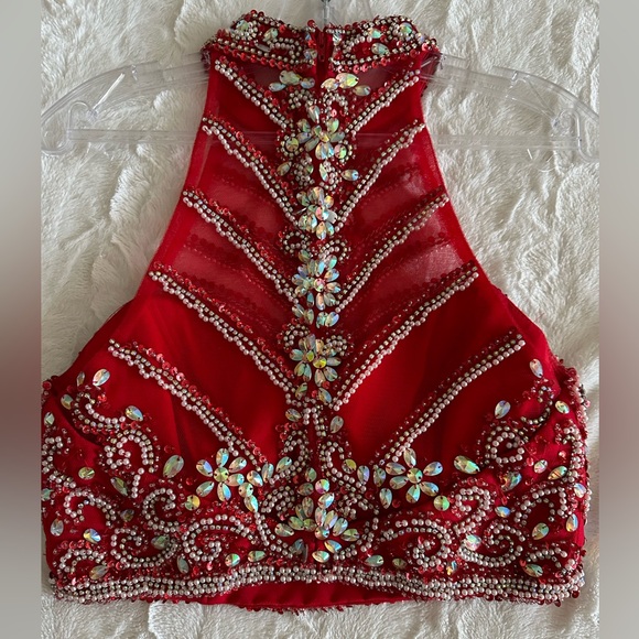 Red two piece beaded homecoming formal dress - Picture 6 of 16